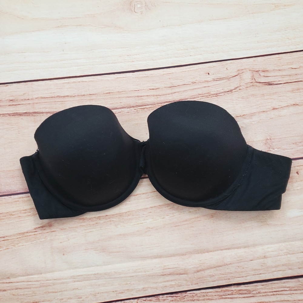 Victorias Secret Bra Womens 38B Lined Strapless Black Push Up Lightweight